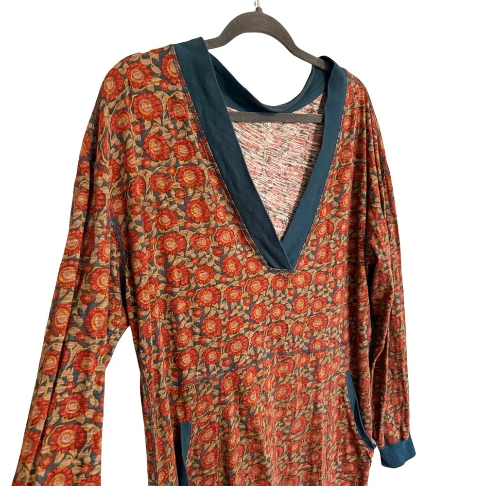 Natural Life Johnnie Lounge Floral Jumpsuit Red Orange Teal Boho Loungewear XS